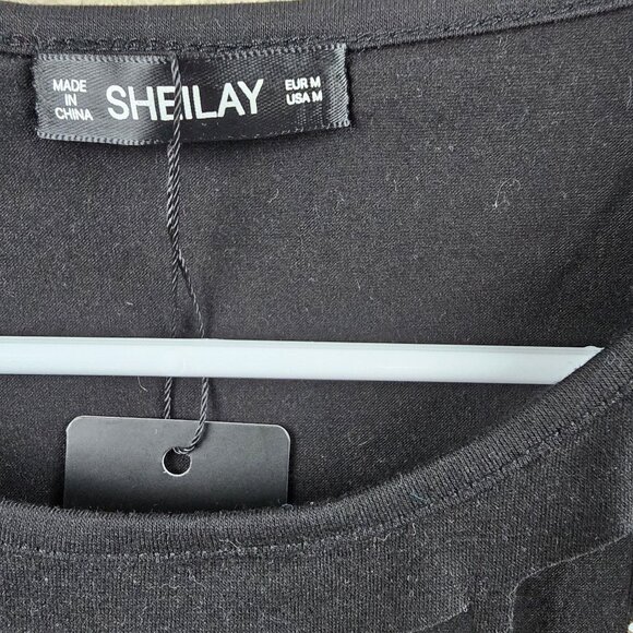 Black Rhinestone Embellished Long Sleeve Top By Sheilay Size M - Picture 3 of 5